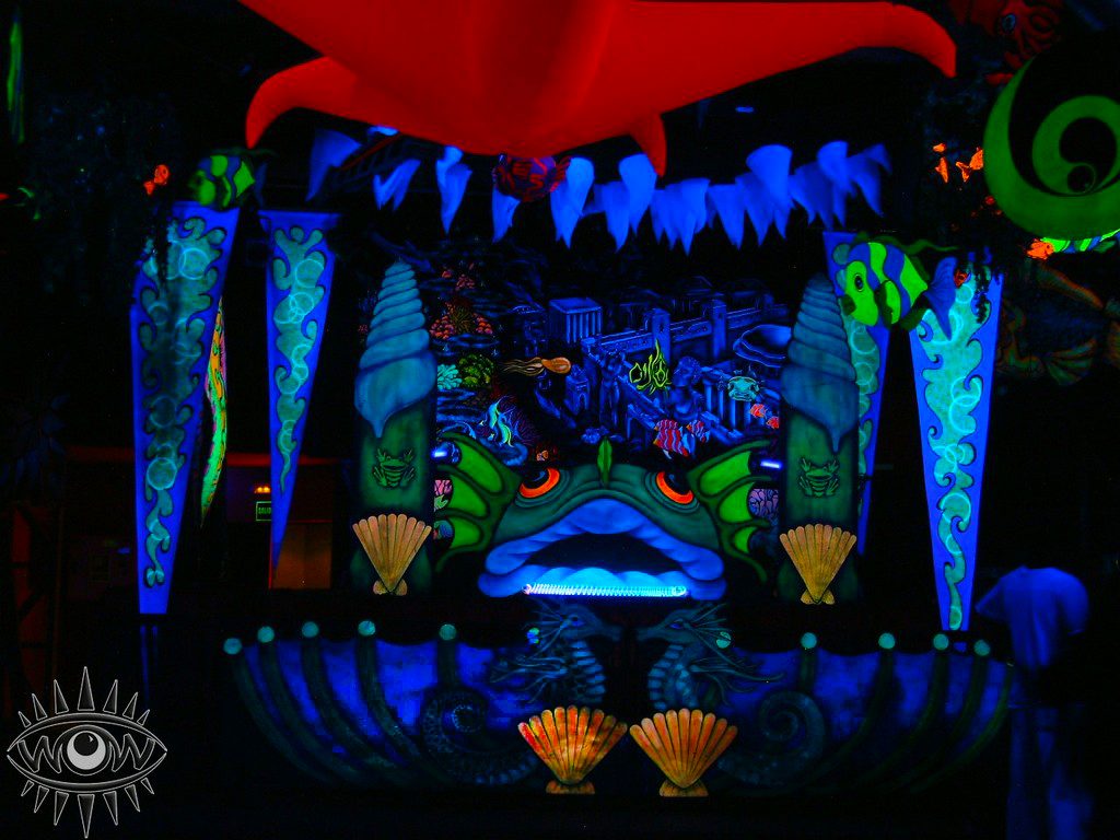 Underwater themed decor under the sea party indoor club experience stage dance event