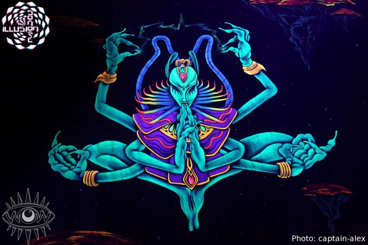 telas psicodélicas arte místico de fantasía fluorescente luz negra